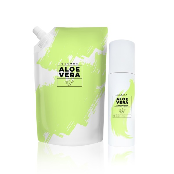 Coffret – Après-shampoing Aloe vera pour cheveux colorés et secs + Recharge (200 ml + 500 ml)